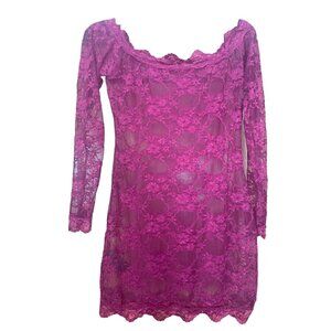 LINGERLOVE Women's Chemise Floral Lace Off Shoulder See Through Purple M/L